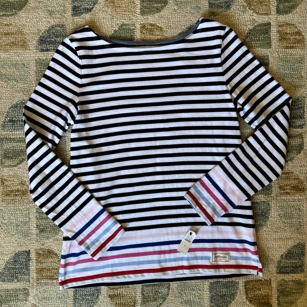 Striped Talbots Classic Top Preppy, Nautical With Colored Stripe Boat Neck NWT S